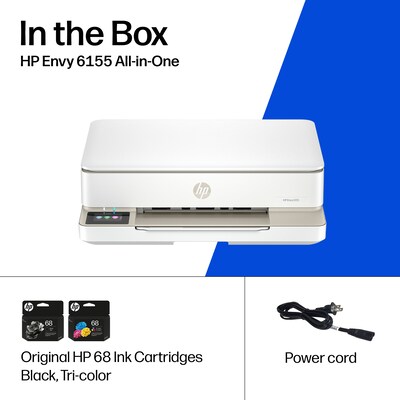 HP Envy 6155 Wireless Color All-in-One Printer, Scan, Copy, 3 Months Free Instant Ink, AI Enabled (C2WR7A)