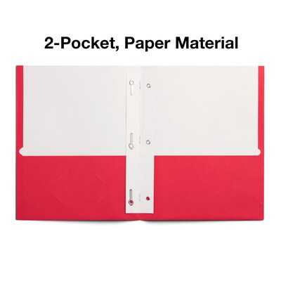 Staples Smooth 2-Pocket Paper Folder with Fasteners, Red, 25/Box (50772/27540-CC)