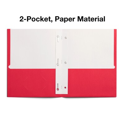 Staples Smooth 2-Pocket Paper Folder with Fasteners, Red, 25/Box (50772/27540-CC)