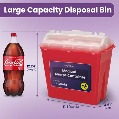 ProHeal Large Sharps Containers for Home Use, 5.4 Quart Needle Disposal for Biohazard Medical Waste, 3/Pack (PH-16386H)