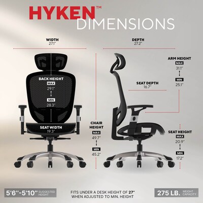 Staples Hyken Ergonomic Mesh Swivel Task Chair, Black (ST63137)
