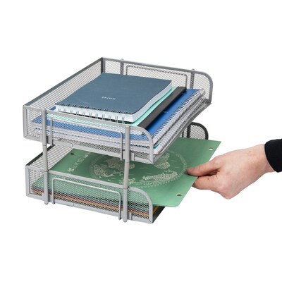 Mind Reader Metal Side Loading Stackable Letter Tray, Letter Size, Silver (ESTACK2-SIL)