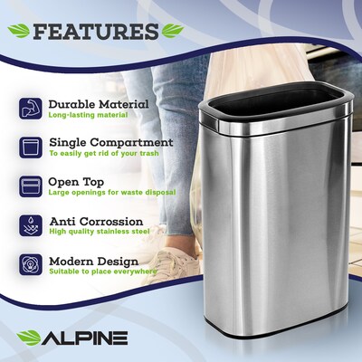 Alpine Industries Dual-Stream Recycling Station, 10.5 Gallon, Stainless Steel (ALP470-40L-CO-T)