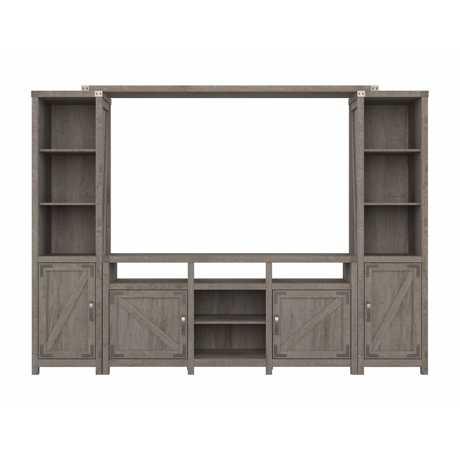 Bush Furniture Knoxville 65W Farmhouse Entertainment Center with Shelves, Restored Gray (CGR023RTG)