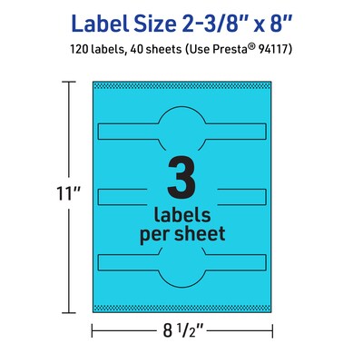 Avery Printable Decorative Edge Multipurpose Labels, 2-3/8" x 8", Bright Blue, 120/Pack (94117)