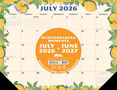 2026-2027 Willow Creek 22 x 17 Academic Monthly Desk Pad Calendar, Mediterranean Moments (66010)
