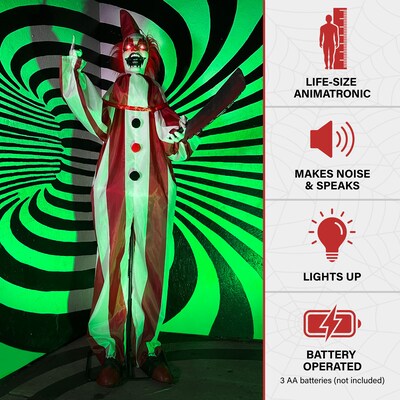 Haunted Hill Farm Lifesize Animatronic Clown Holding Knife (HHCLOWN-36FLSA)