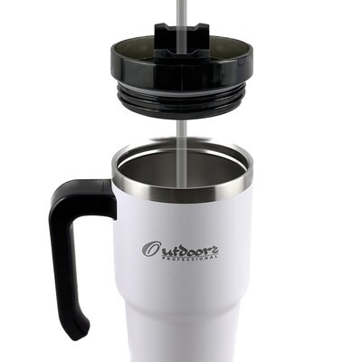 Outdoors Professional Stainless Steel Double-Walled Vacuum Insulated Tumbler with Straw, 20 oz., White (OUTD6052)