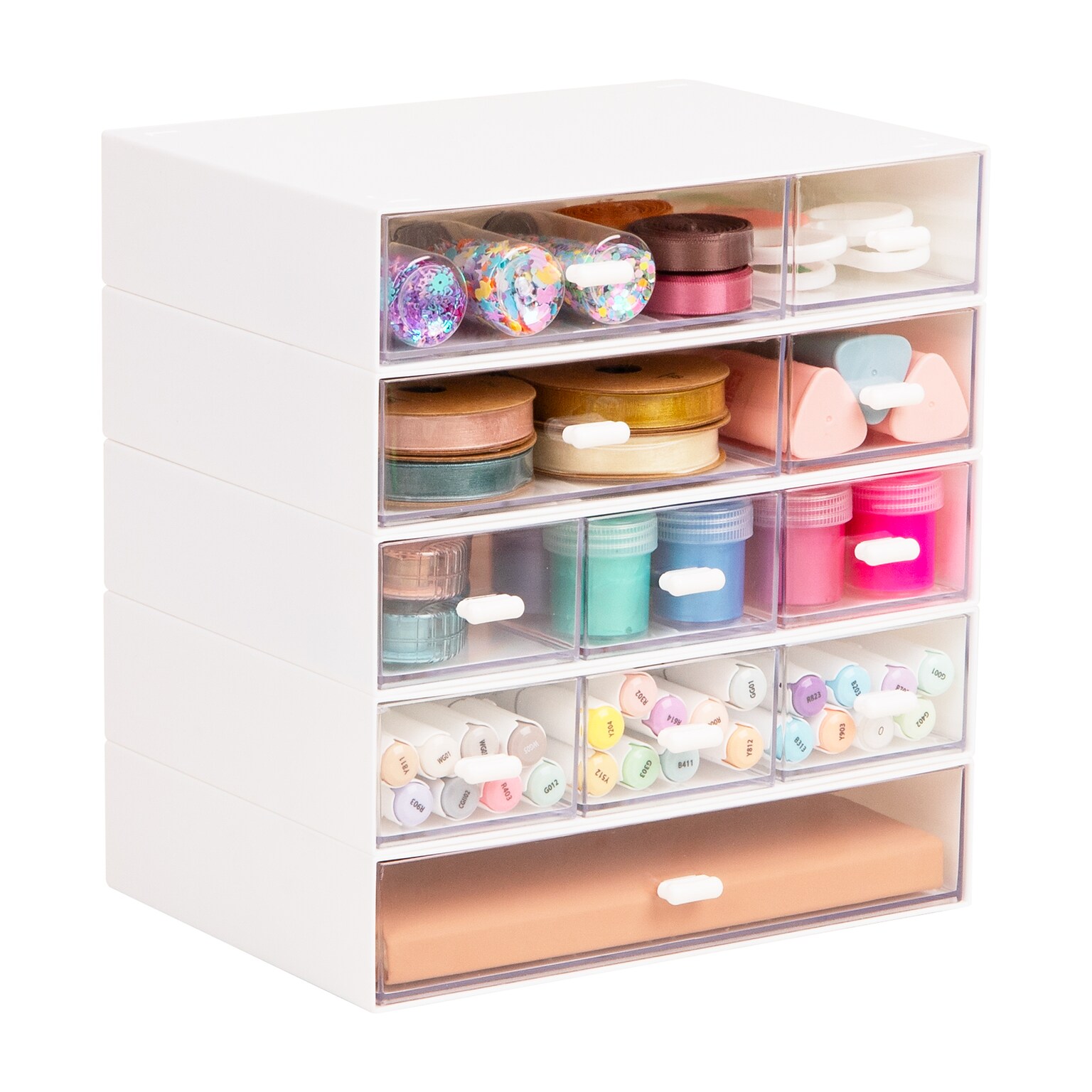 Mind Reader 11-Compartment Plastic Desk Organizer, White (ORG-WHT)