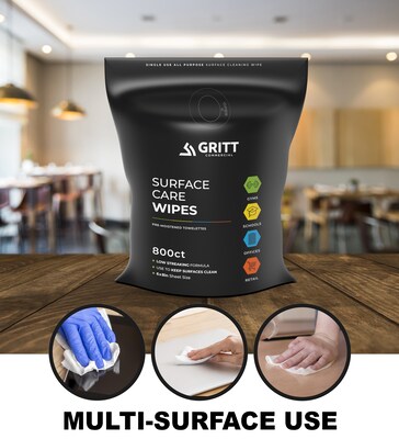 Gritt Commercial Surface Care All-Purpose Cleaning Wipes, 800 Wipes/Bag, 4/Carton (GRI5-RW-4)