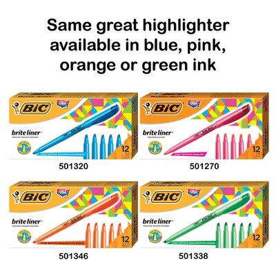 BIC Brite Liner Stick Highlighter, Chisel Tip, Yellow, Dozen (BL11-YEL)