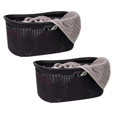 Mind Reader 10.57-Gallon Laundry Basket with Handles, Plastic, Black, 2/Set (40LBASK2PK-BLK)