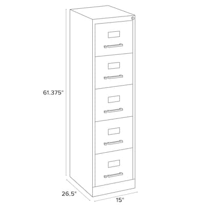 Hirsh Commercial 5-Drawer Vertical File Cabinet, Letter Size, Lockable, 61.375"H x 15"W x 26.5"D, Putty (17777)