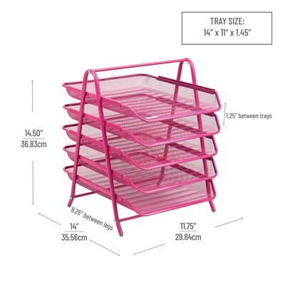 Mind Reader 5-Tier Stackable Paper Desk Tray Organizer, Metal, Pink (5TPAPER-PNK)