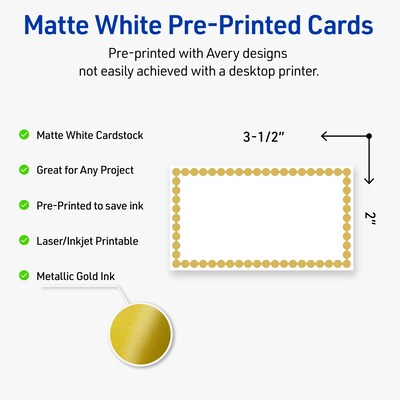 Avery Gold Beads Matte Blank Card, White, 80/Pack (S00-D1M)