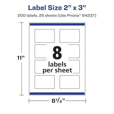 Avery Laser/Inkjet Rectangle Labels, 2" x 3", Matte White, 200 Labels/Pack (94327)
