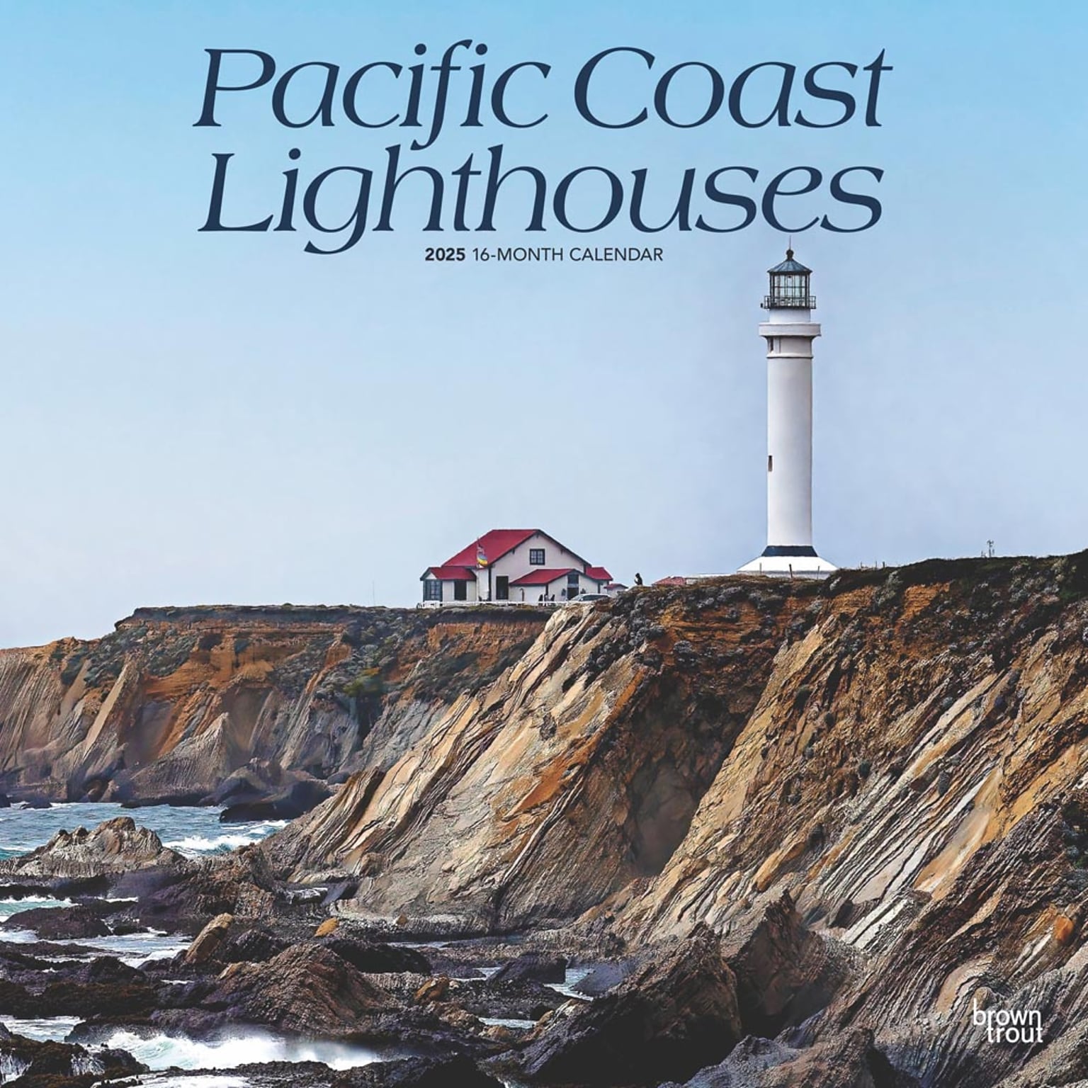 2025 BrownTrout Pacific Coast Lighthouses 12 x 12 Monthly Square Wall Calendar (9781975475109)