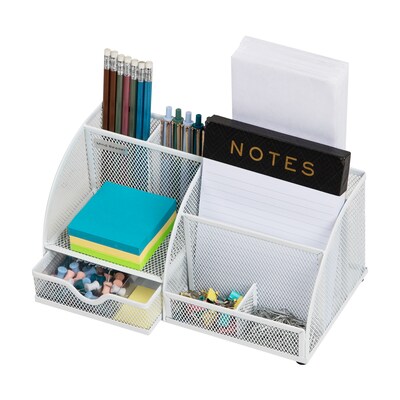 Mind Reader 7-Compartment Metal Desk Organizer File and Accessory Storage, White (JOEORG-WHT)