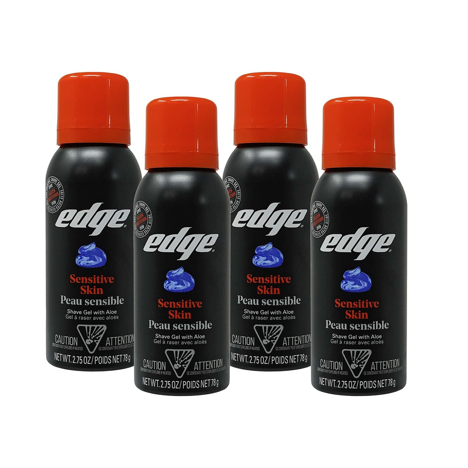 Edge Sensitive Skin Shave Gel, 2.75 oz Travel Size Bottle, 4 Bottles/Bag, 12 Bags/Carton