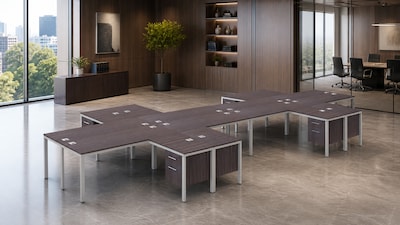 Boss Office Products Simple System 71"W L-Shaped Desk with Pedestal, Driftwood, 8/Set (SGSD028-203)