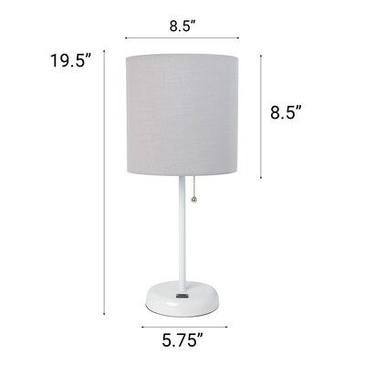 Creekwood Home Oslo 19.5" LED Table Lamp with USB Port, White Base/Gray Shade, 2/Set (CWT-2011-GO-2PK)