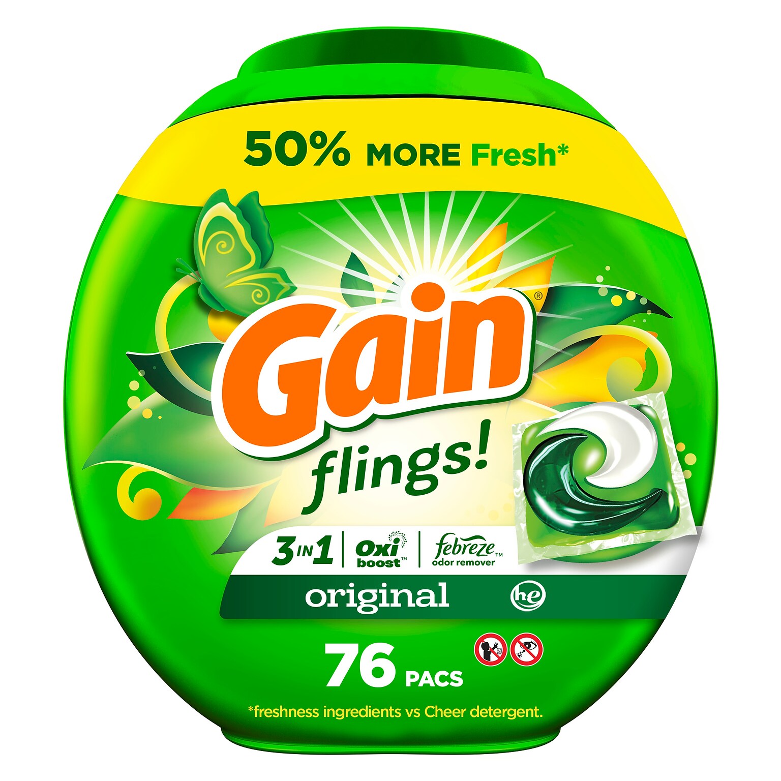Gain Flings HE Laundry Detergent Capsules, Original Scent, 56 oz., 76 Capsules (09485)