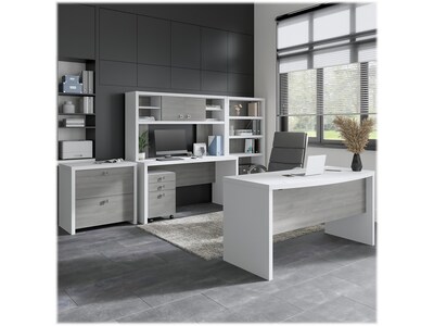 Bush Business Furniture Echo 60W Bow Front Desk, Credenza w/ Hutch, Bookcase and File Cab, Pure Whi