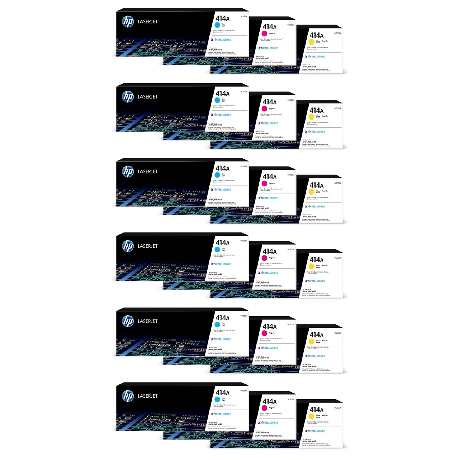 HP 414A Cyan/Magenta/Yellow Standard Yield Toner Cartridge Set, 6/Pack (HP414ACMY6PK-STP)