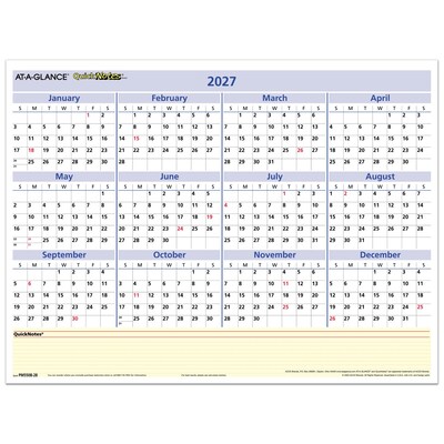 2027 AT-A-GLANCE QuickNotes 16 x 12 Yearly Undated Dry Erase Wall Calendar, Reversible (PM550B-28-27)