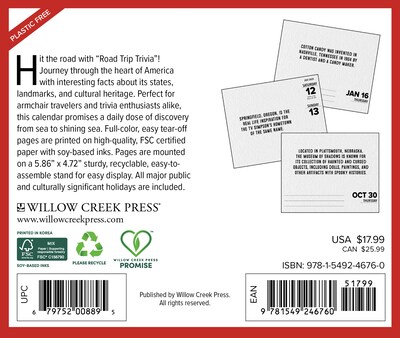 2025 Willow Creek Road Trip Trivia 6.2 x 5.4 Day-to-Day Calendar (46760)