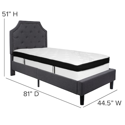 Flash Furniture Brighton Tufted Upholstered Platform Bed in Dark Gray Fabric with Memory Foam Mattress. Twin (SLBMF13)