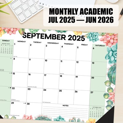 2025-2026 Willow Creek Succulents 17" x 12" Academic Monthly Desk Pad Calendar, Multicolor (56950)