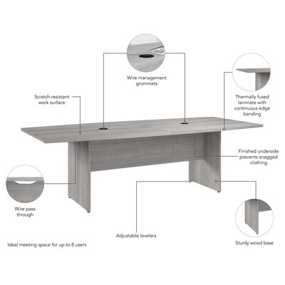 Bush Business Furniture 96W x 42D Boat Shaped Conference Table with Wood Base, Platinum Gray (99TB9642PGK)