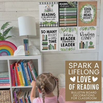 Hadley Designs 11" x 14" Farmhouse Greenery Reading Posters For Classroom Library Decor, 6/Set (HDDX004A2EQ5P)