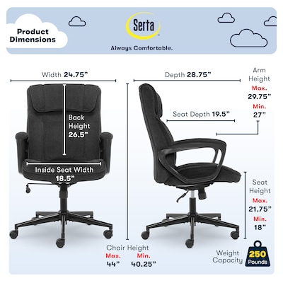 Serta Hannah I Ergonomic Microfiber Swivel Executive Chair, Black (43670D)