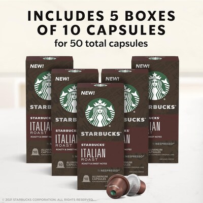 Starbucks Italian Roast Coffee Nespresso Original Capsules, Dark Roast, 50/Box (123469)