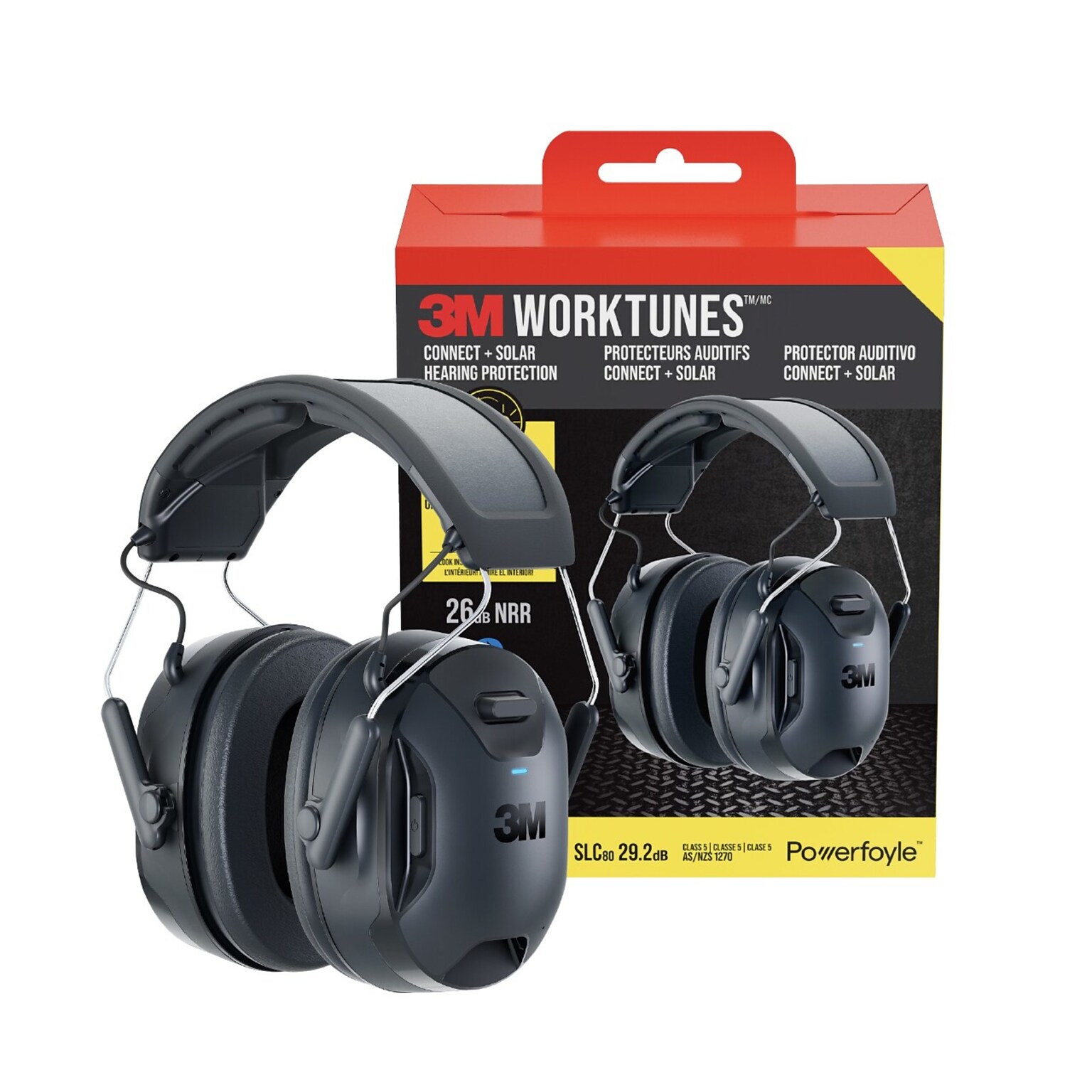 3M WorkTunes Connect and Solar Wireless Bluetooth Hearing Protector, 26 dB, Black (90573-DC)