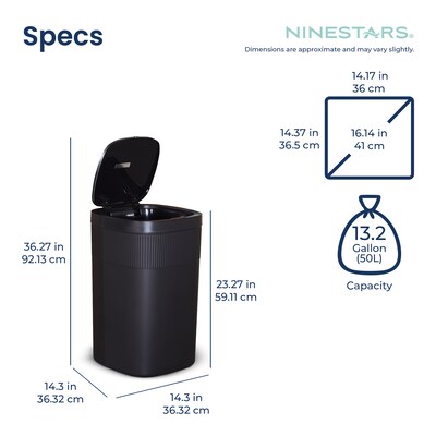 NineStars Plastic Indoor 2-Way Automatic Motion Sensor Trash Can, 13.2 Gallons, Black (DZT-50-36BK)