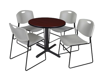 Regency 30-inch Laminate Round Table with 4 Zeng Stack Chairs, Gray (TB30RNDMH44GY)