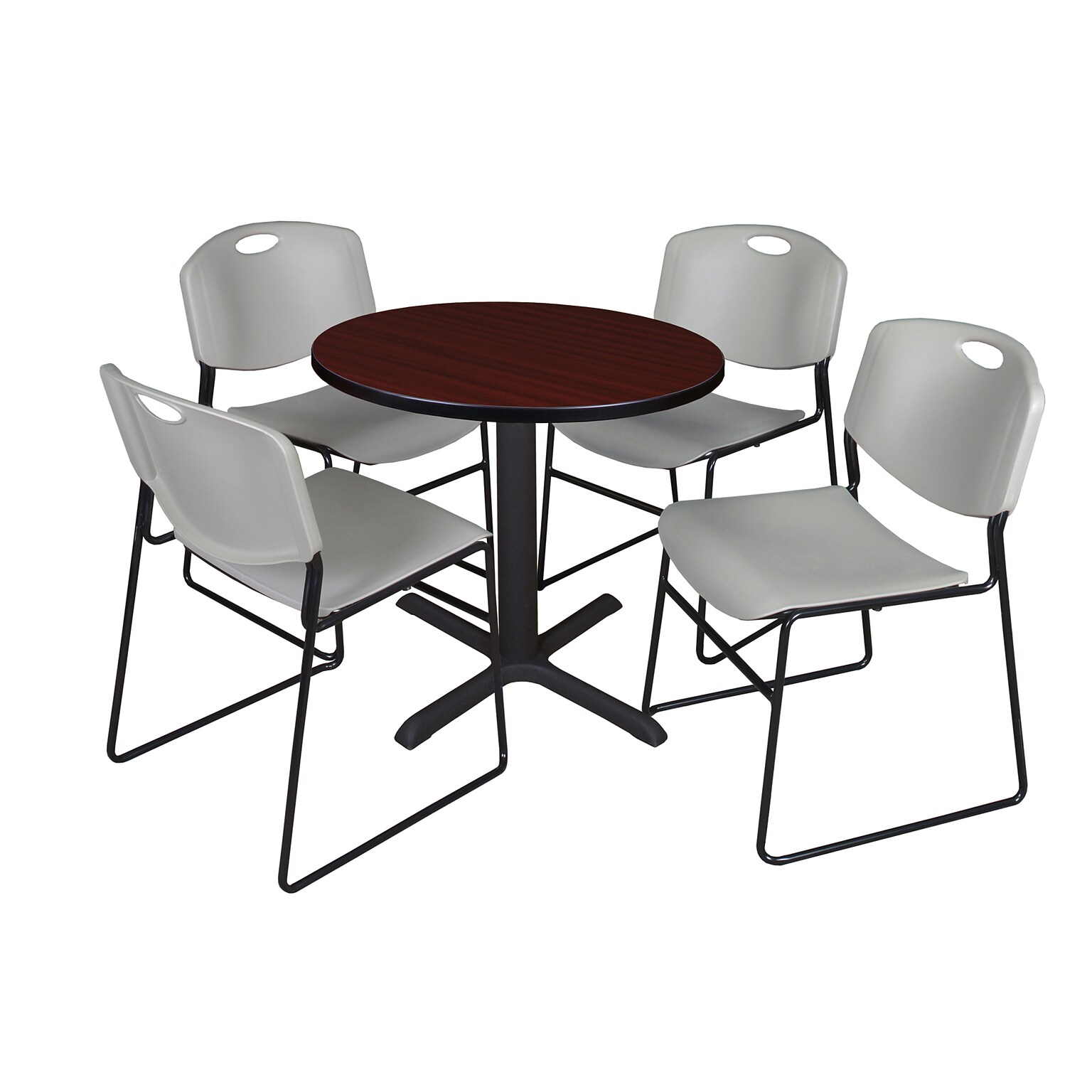 Regency 30 Laminate Round Table with 4 Zeng Stack Chairs, Gray (TB30RNDMH44GY)