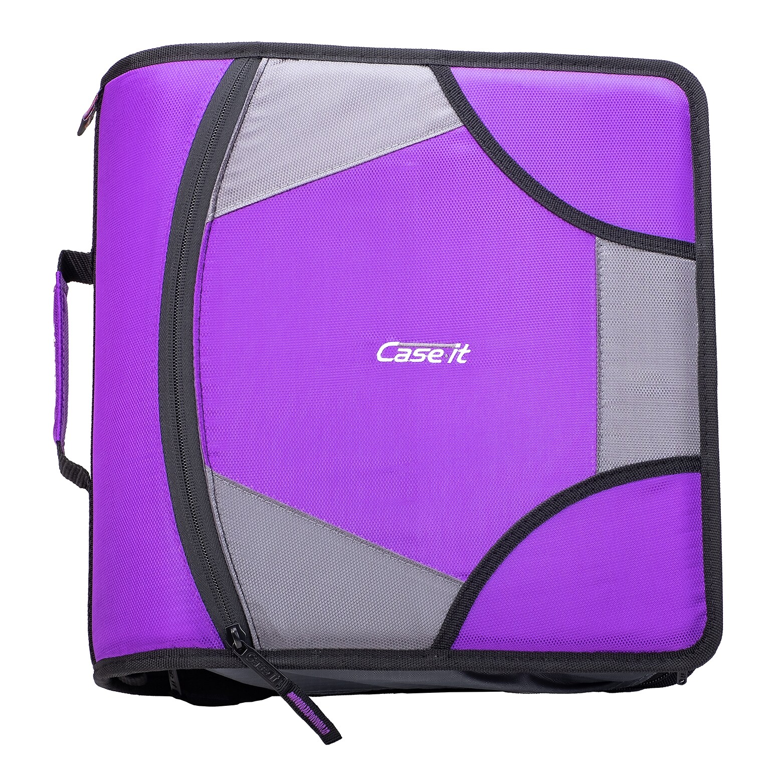 Case It King Sized Zip Tab 4 3-Ring Zipper Binders, D-Ring, Purple (D-186 PUR)