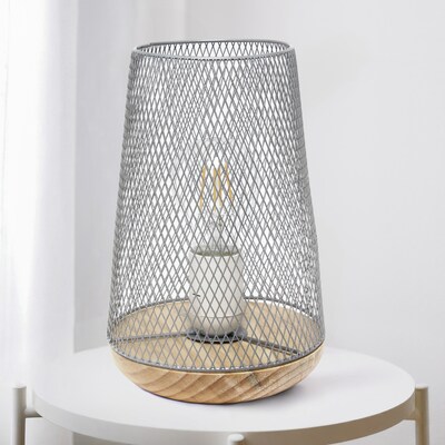 Creekwood Home Industrial Mesh 9" LED Table Lamp, Gray (CWT-1004-GY)