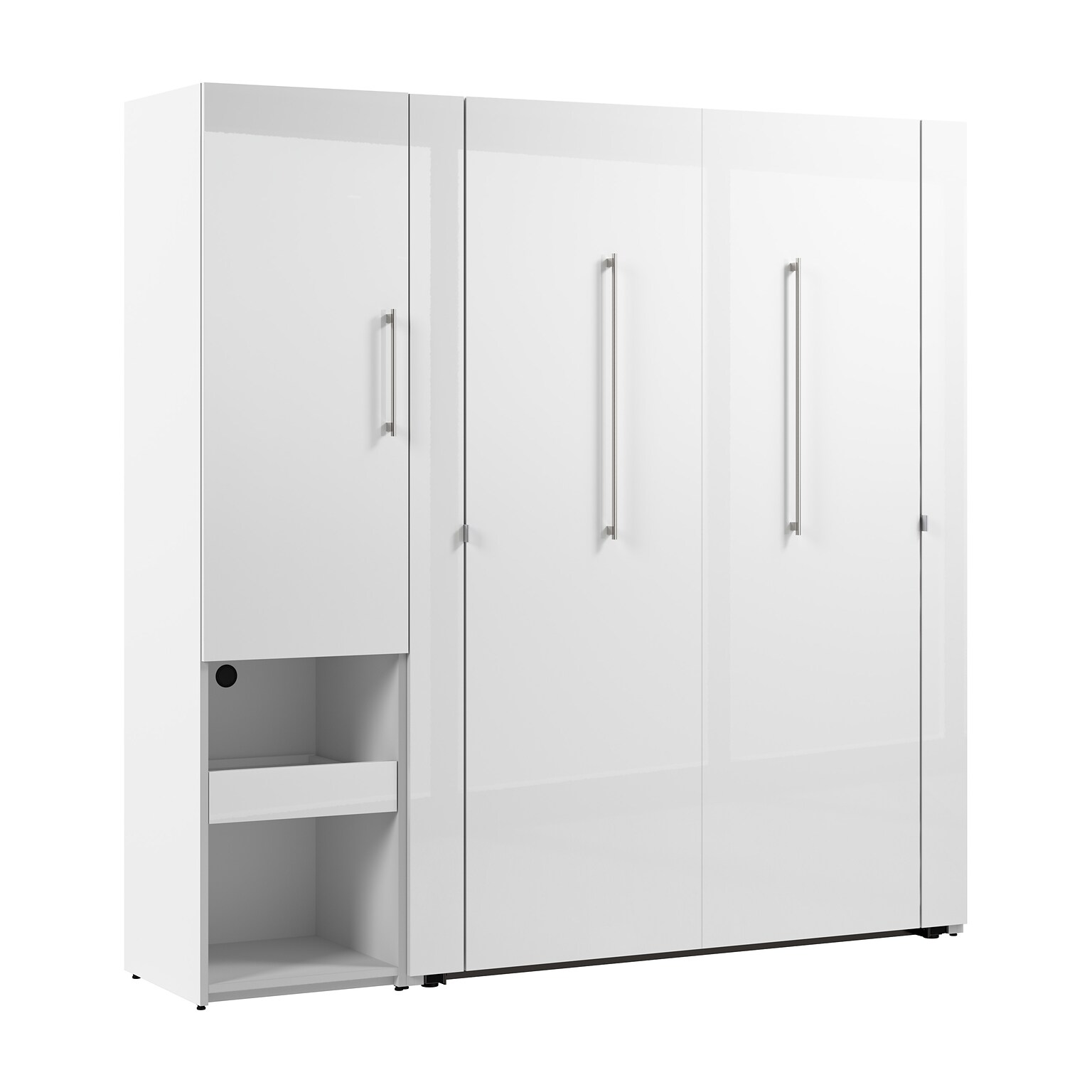 Bestar Avalon Full Murphy Bed and Storage Cabinet with Pull-Out Shelf (81W) - High-Gloss White