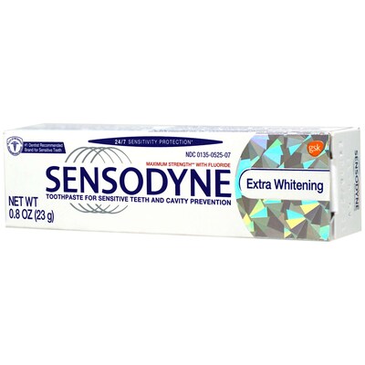 Sensodyne Extra Whitening Toothpaste,  0.8 oz Trial Size Tube, 12 Tubes/Dispensit Box, 12 Dispensit Boxes/Carton