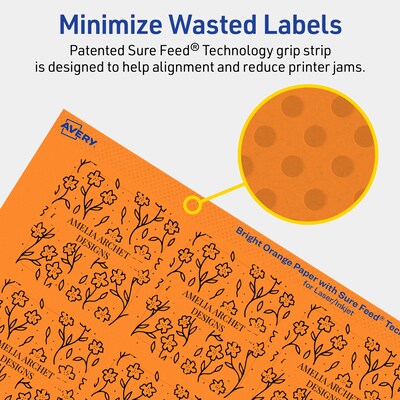 Avery Square Multipurpose Labels, 2-1/8" x 2-1/8", Bright Orange, 960/Box (94105)