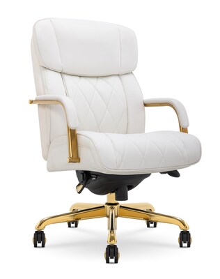 La-Z-Boy Symphony Ergonomic Bonded Leather Swivel Executive Chair, White and Gold (CCHR10013A)