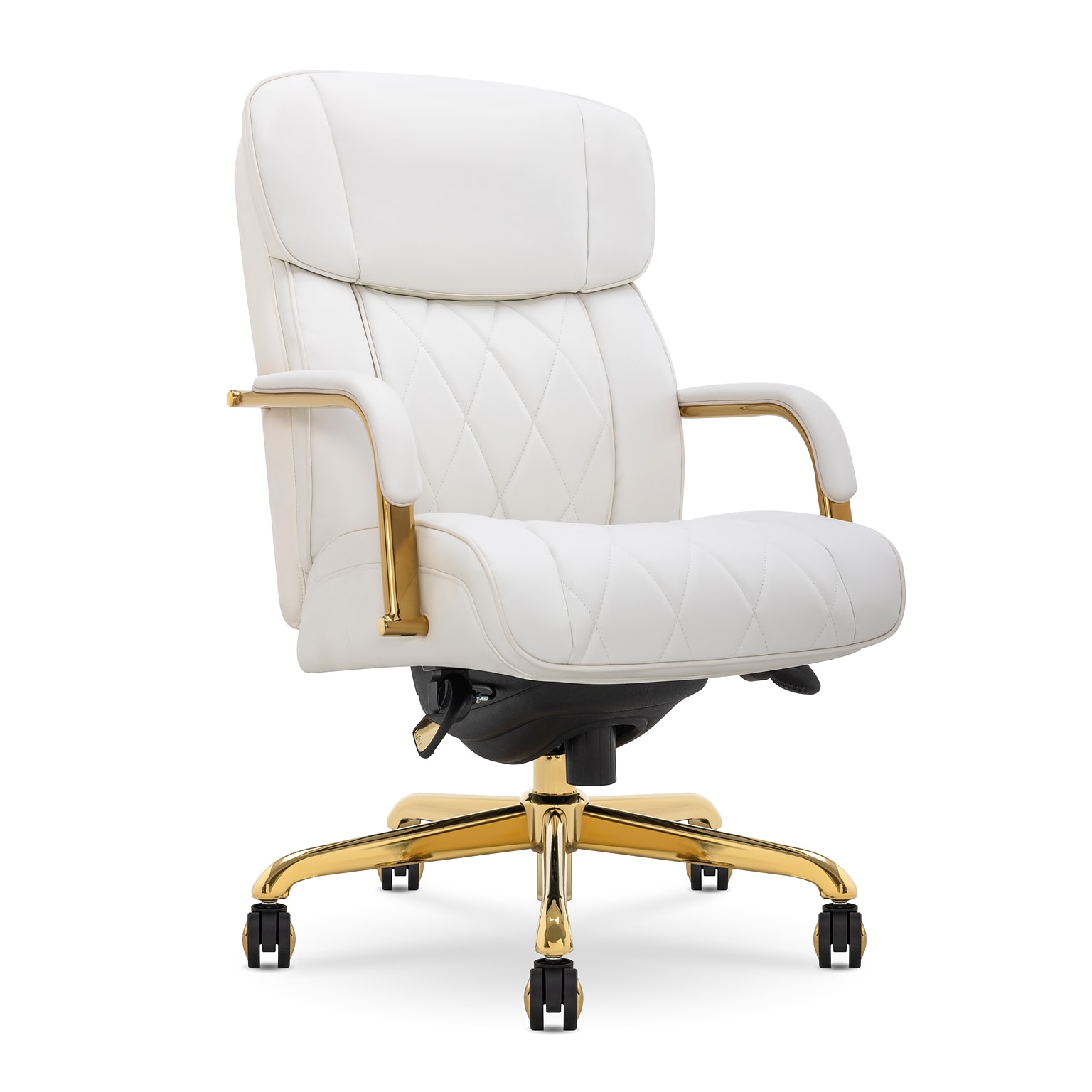 La-Z-Boy Symphony Ergonomic Bonded Leather Swivel Executive Chair, White and Gold (CCHR10013A)