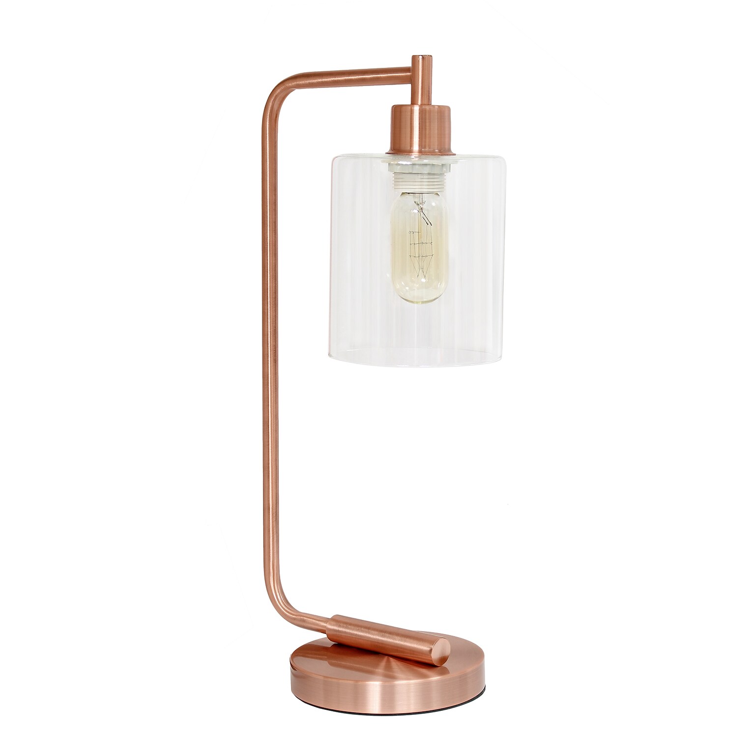 Creekwood Home Vintage Vantage 18.8 Minimalist Industrial Curved Arm Desk Lamp w/ Clear Glass Shade, Rose Gold (CWD-1015-RG)