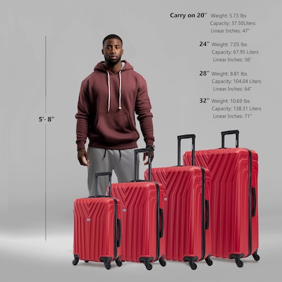 InUSA Vasty 4-Piece Hardside Spinner Luggage Set, TSA Checkpoint Friendly, Red (IUVASSMLXL-RED)