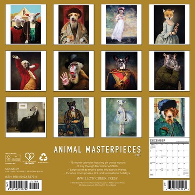2027 Willow Creek Animal Masterpieces 12 x 12 Monthly Wall Calendar, Assorted Colors (58794)